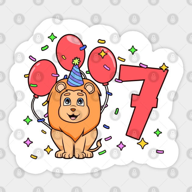 I am 7 with lion - kids birthday 7 years old Sticker by Modern Medieval Design